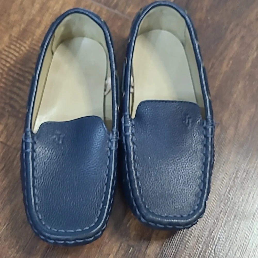 Janie and Jack Navy Blue Leather Slip-On Loafers Size 11 Kids